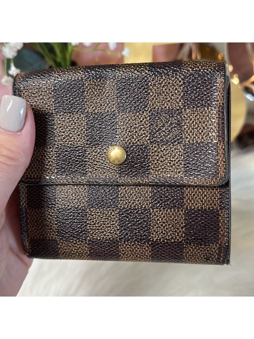AUTHENTIC LOUIS VUITTON DAMIER PORTEFEIULLE ELISE TRIFOLD WALLET - Picture 4 of 12